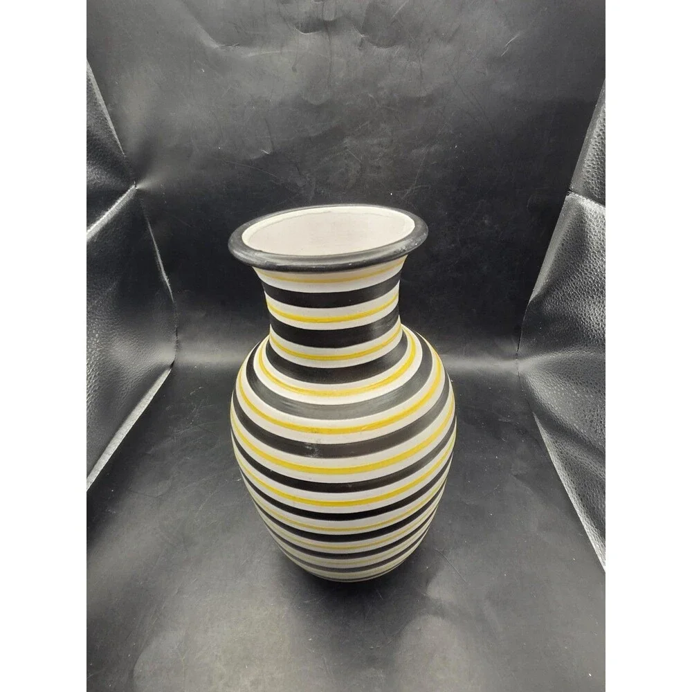 Pottery Slama Tunisia Ceramic Black Yellow Stripe Vase